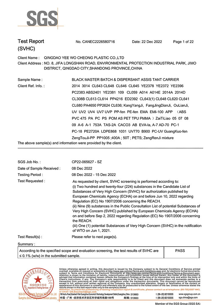 Masterbatch REACH Test Report