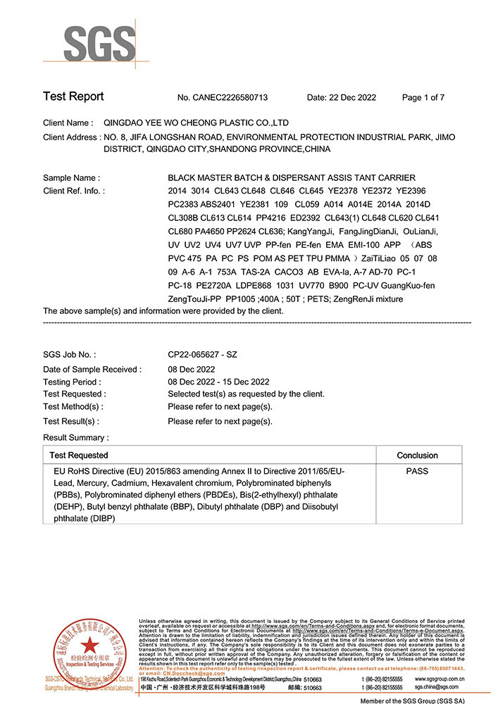 Masterbatch Rohs Test Report